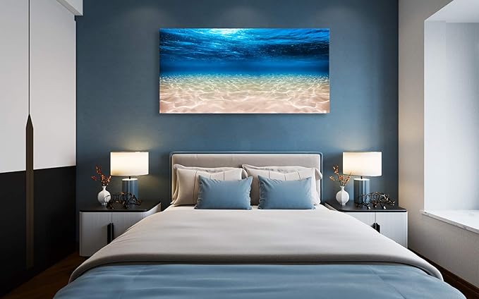 S00775 Print Artwork Blue Ocean Sea Wall Art Canvas Prints Picture Seaview Bottom View Beneath Surface Pictures Painting On Canvas Modern Seascape Home Office Decor XXLarge 30x60 inch