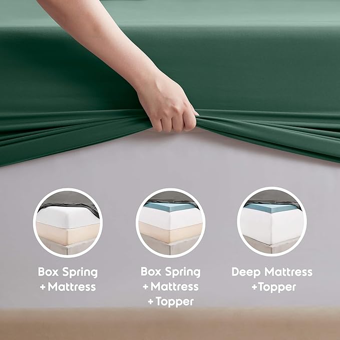 Nestl Extra Deep Twin Sheet Set - 4 Piece Breathable & Cooling Sheets - Hotel Luxury Bedding Set w/18-24 Inch Deep Pockets - Easy & Secure Fit - Super Soft, Wrinkle Free & Comfy - Dark Green