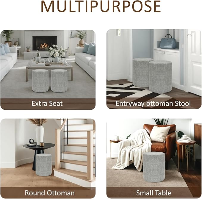 Get Set Style Modern Round Ottoman with Soft Padded Seat, Multifunctional Vanity Stool for Makeup, Upholstered Footrest Stool Ottoman Foot Stool for Living Room, Bedroom
