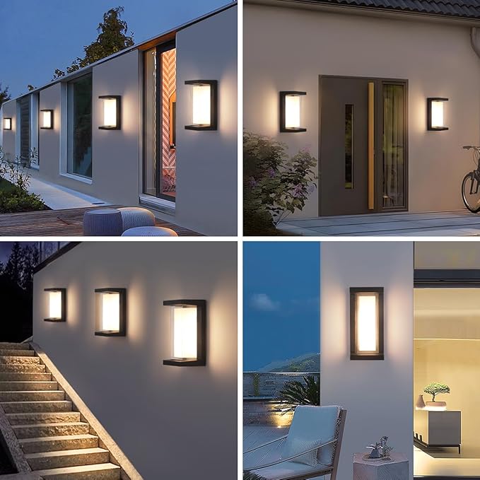 Outdoor Wall Light Fixtures,Exterior Waterproof Lanterns,15%-100% Dimmable,3CCT 3000K/4000K/6500K,2160LM Aluminum Outdoor Modern Wall Lights,10.23 Inch Matte Black Indoor Wall Sconce Art Lights 1 Pack