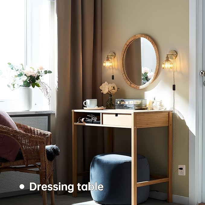 Plug in Wall Sconce,Cute Amber Tulip Glass Lampshade Wall Light Plugin Corded for Bedside Bedroom Doorway