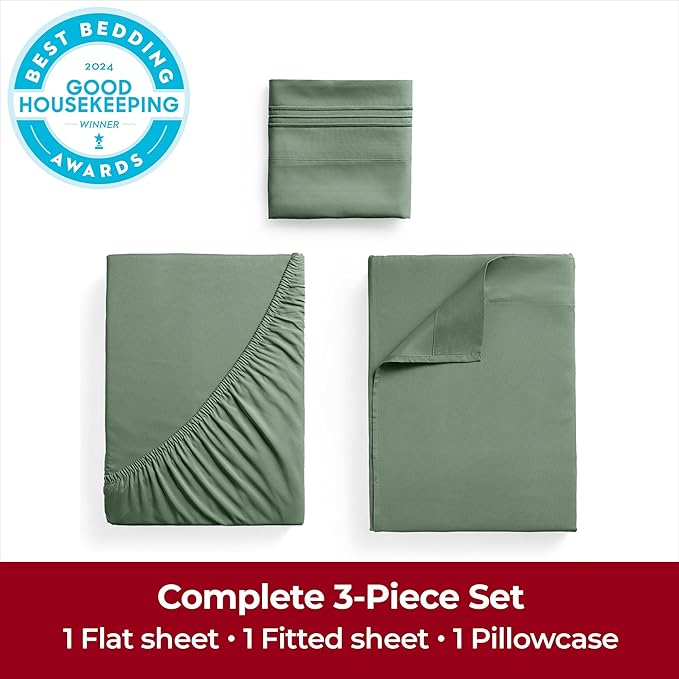 Mellanni Twin XL Sheets Set - 3 PC Iconic Collection Bedding - Hotel Luxury, Extra Soft, Cooling Bed Sheets - Wrinkle, Fade, Stain Resistant (Twin Extra Long, Sage)