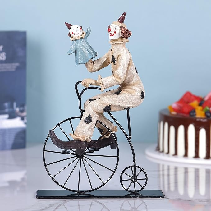 orenm Creative Clown Circus Statues,Interesting Home Decor Resin Sculpture,Handmade Crafts Collectible Art Figures Decor Ornament,Christmas,Parties and Events Desktop Decor (Bicycle)