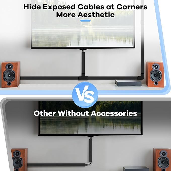 126in Cord Hider Kit, Wire Hiders for TV on Wall, Paintable Cable Management Kit, Wire Cover for Wall Mount TV, Hide Wires Along Wall, Black Cord Cover Wall Wire Management, 8xL15.7in W0.95in H0.55in