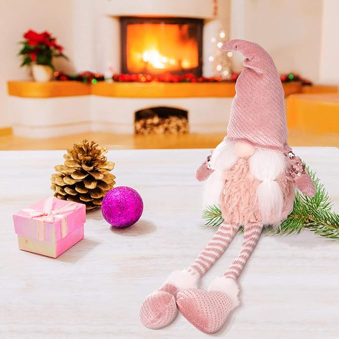 HMASYO Christmas Gnomes Decorations Gift, Handmade Swedish Tomte, Scandinavian Pink Gnome Santa Nisse Nordic Figurine Plush Doll Table Ornament for Christmas Decorations (Pink-Plush)