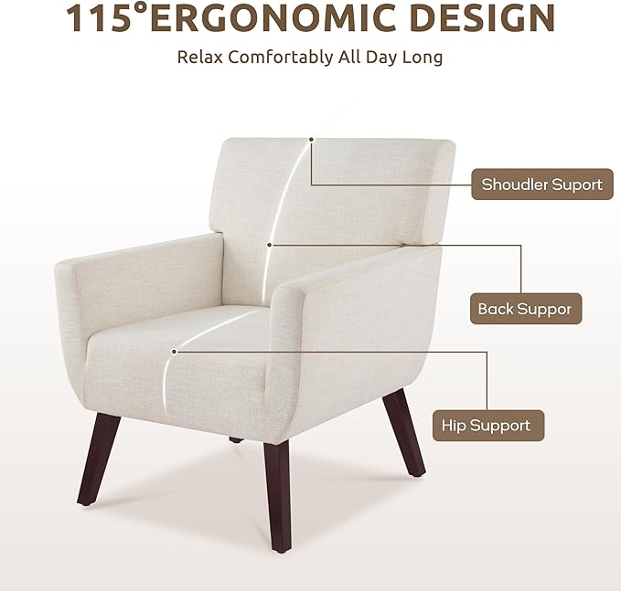 Upholstered Accent Chair,Mid Century Modern Office Fabric Small Living Room Chair with Arm,Comfy Wingback Armchair for Bedroom Reading (Beige, 2 PC)