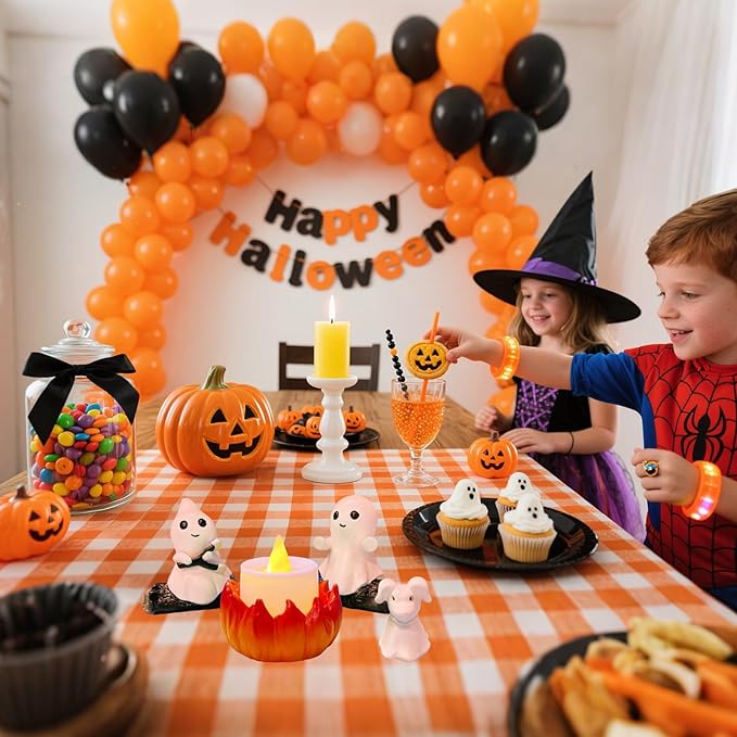 2025 Ghost Campfire Nightlight, Cute Halloween Ghost Figurine, Spooky Ghost Halloween Decorations, Adorable Halloween Decor Indoor for Home Mantel Tabletop Party (with Dog)