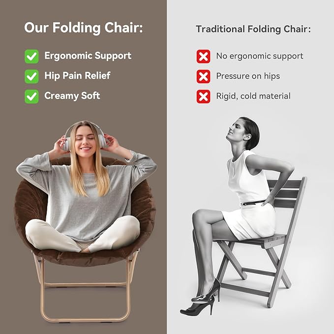 Magshion Saucer Chair for Adults, Comfy Living Room Lounge Chair for Bedroom Corner, Dorm, Apartment, Faux Fur Fluffy Circle Accent Seat with Thick Padded & Folding Metal Frame (Brown, Set of 2)