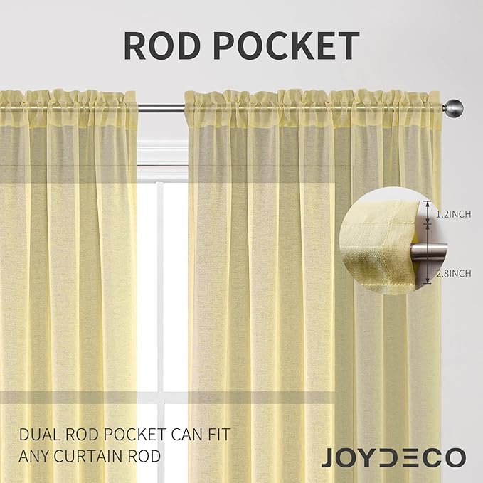Joydeco Yellow Sheer Curtains 72 Inch Length 2 Panels Set, Rod Pocket Long Sheer Curtains for Window Bedroom Living Room, Lightweight Semi Drape Panels for Yard Patio (54x72 inch, Yellow)