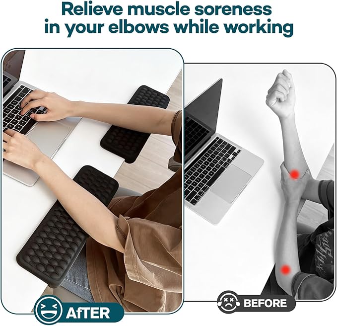 2PCS Desk Elbow Pad, Ergonomic L-Shape Office Elbow Support Pads with Non-Slip Rubber Base & High-Density Foam, Anti-Slip Desk Edge Cushion for Typing, Gaming, and Office Work(Black)