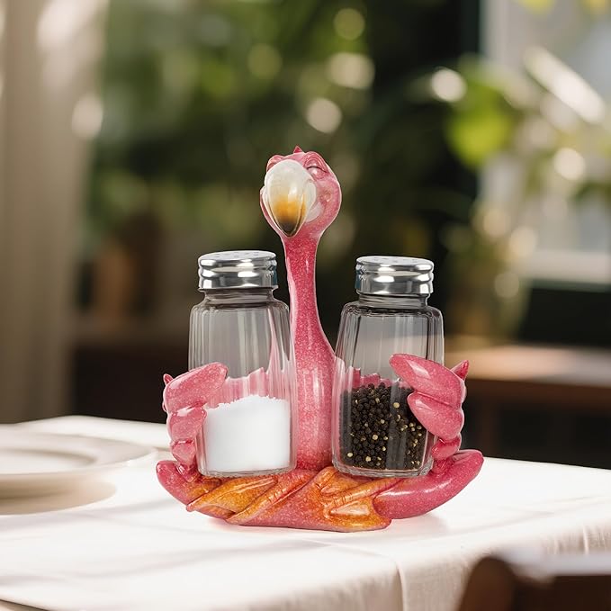 Decorative Flamingo Salt and Pepper Shaker Holder, Coastal Kitchen Decor (Flamingo)