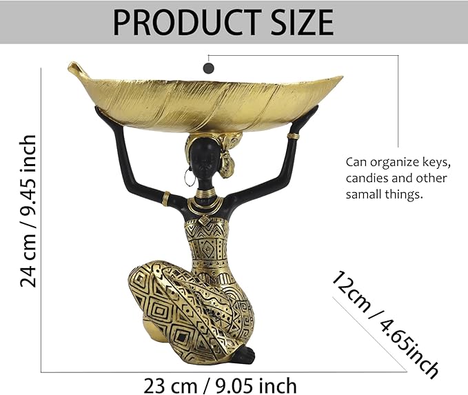 African Statues and Sculptures for Home Decor, Tribal Art Figurines for Living Room Decorations, Gold Vintage Aesthetic Ornament for Bookshelf and Tables, Housewarming Gifts for Women