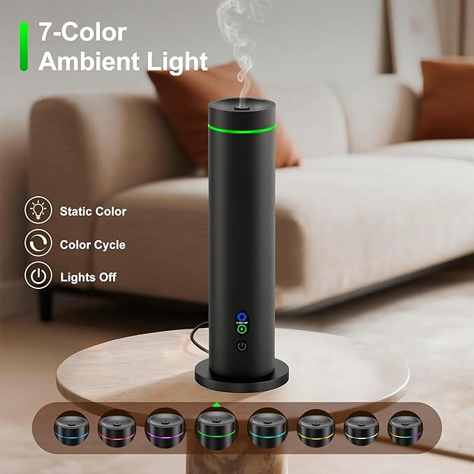 Waterless Diffuser, 1000 Sq.Ft Coverage, Essential Oil Diffuser with Tilt-Safe, Remote Control, Adjustable Mist Mode, Mood Lights Aromatherapy Diffuser for Home, Large Room, Office, Hotel, Black