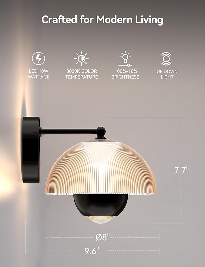 Tubicen Flowerpot LED Wall Sconce Dual Lighting 10W Dimmable Modern Elegant Wall Lamp Black Indoor Round Wall Lights for Living Room Bedroom Hardwired