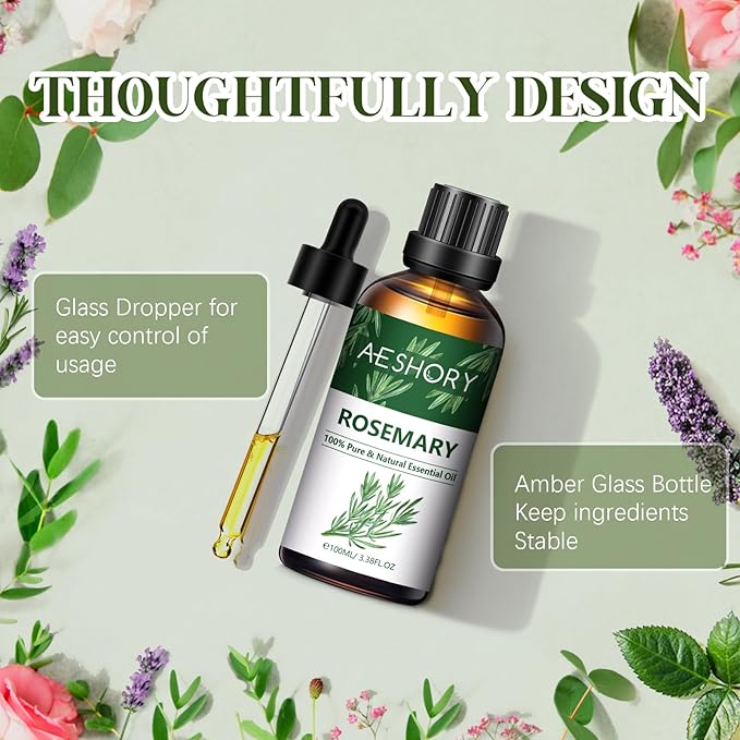 Rosemary Essential Oils 3.38FL.OZ - Aromatherapy Essential Oils for Diffusers for Home, Rosemary Scented Oils for Massage, Soap Candle Making