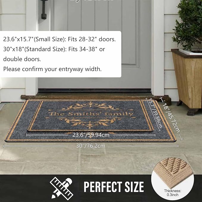 InterestPrint Personalized Family Doormat with Name Classical Pattern Custom Family Name,Welcome Mat, Customized Door Mat Rug for Home Decoration on Christmas Halloween Fall