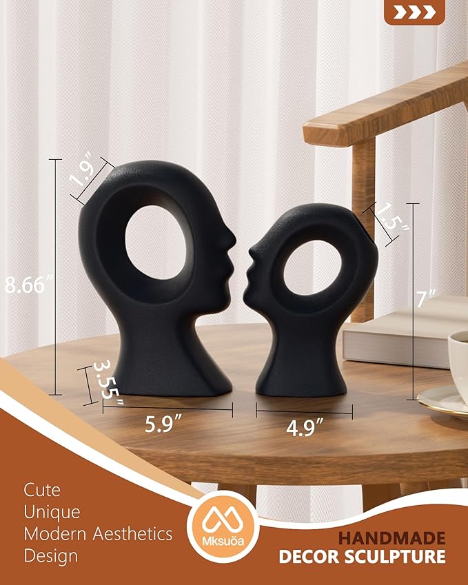 Couple Decorative Statues Set - Boho Style Modern Abstract Sculptures Home Decor, Ceramic Figurines for Living Room Coffee Table, Tv Stand, Mantles, Entryway, Console or Wedding Gifts (Black)