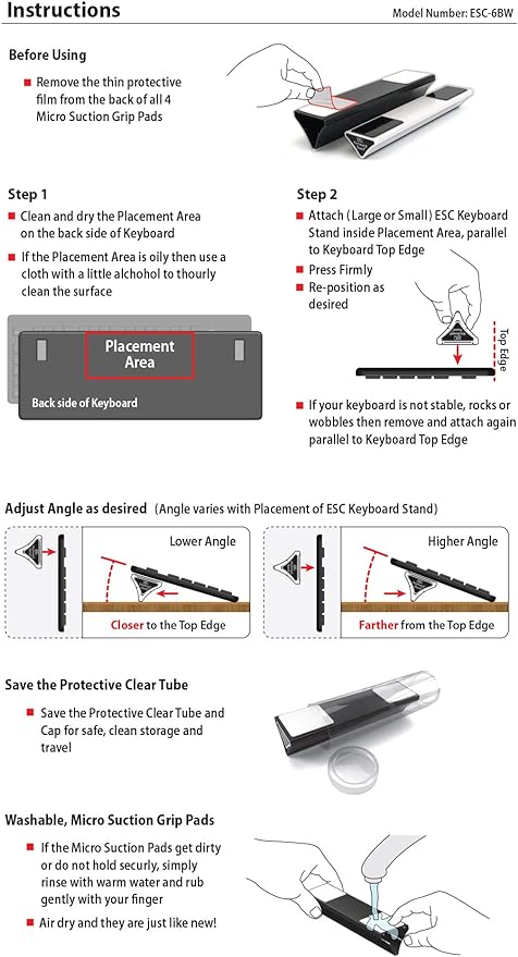 ESC Keyboard Stand (2 Sizes), Fixed Tilt Ergonomic Riser for Compact & Full Keyboards, Non-Slip Base, Compatible with Flat-Back Keyboard Only