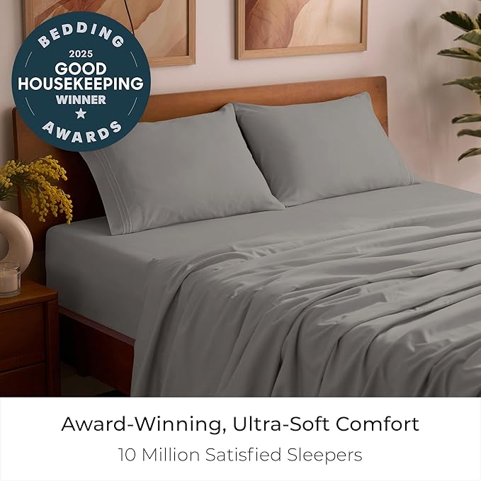 Mellanni Queen Sheets Set - 4 PC Iconic Collection Bedding - Hotel Luxury, Extra Soft, Cooling Bed Sheets - Wrinkle, Fade, Stain Resistant (Queen, Taupe)