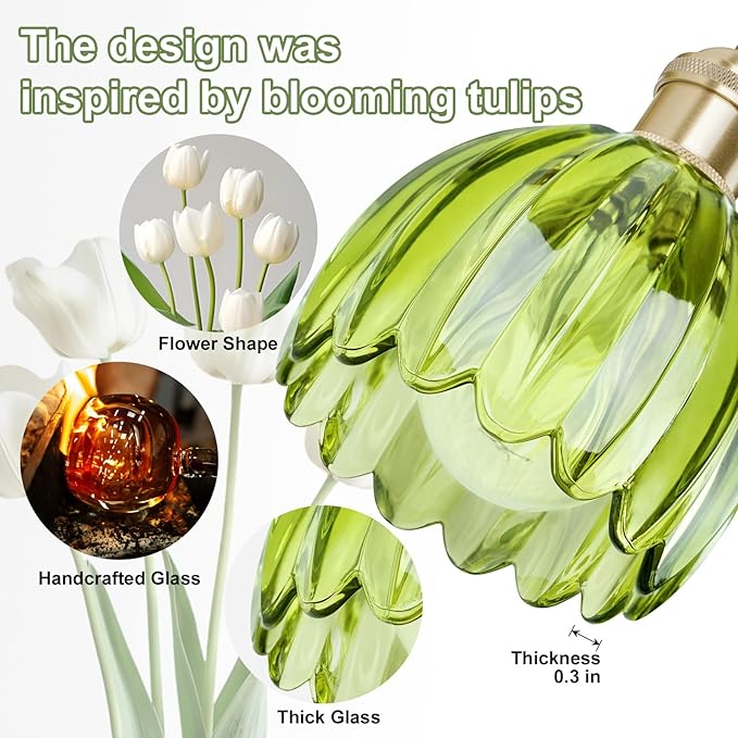Vintage Bathroom Light Fixtures,3-Light Hardwired Vanity Lights Over Mirror,Gold Wall Sconces with Green Tulip Glass Shade for Bathroom Living Room,E26 Socket(Bulbs Not Included)