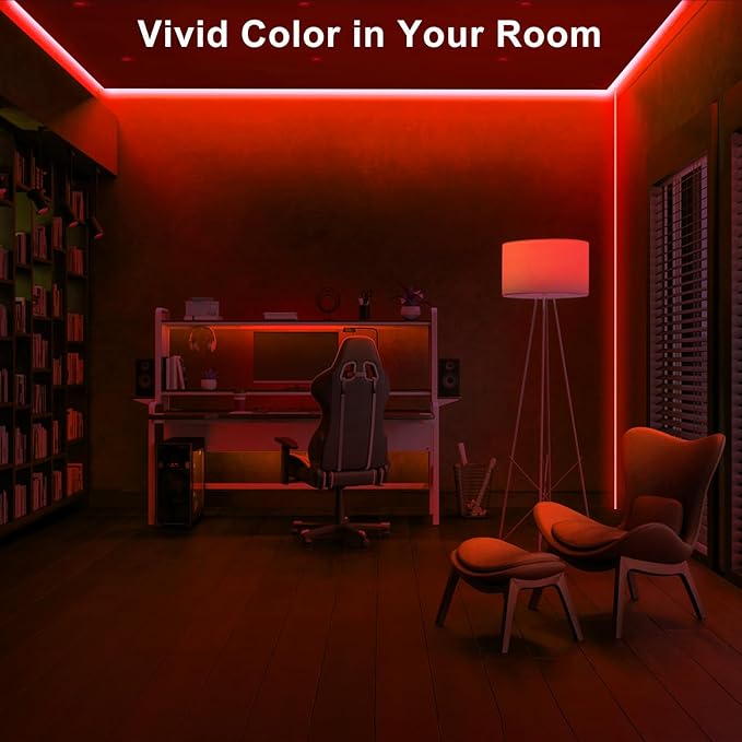 16.4ft Red COB Led Strip Lights with RF Remote, Dimmable Bright Dotless Adhesive Indoor Led COB Light Strip for Cabinet, Painting, Room, Bed