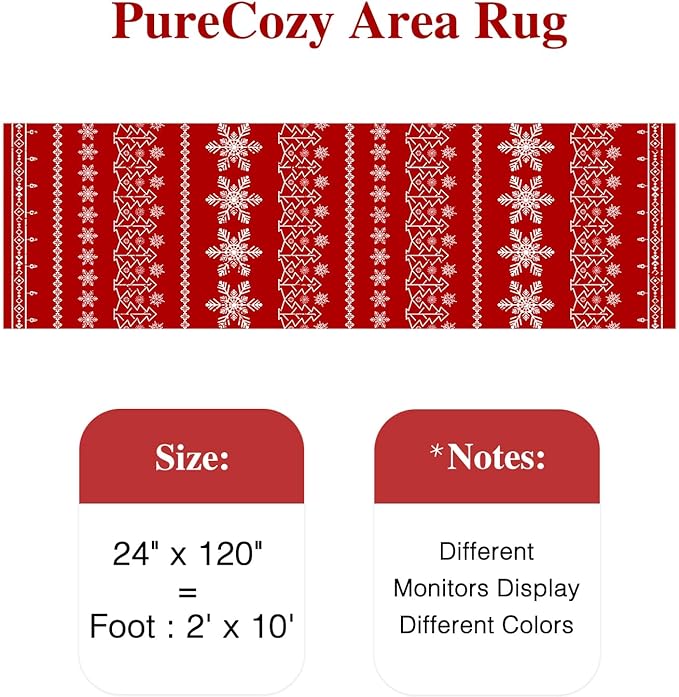 Christmas Runner Rug 2x10 Red Washable Carpet Xmas Snowflake Holiday Decor Kitchen Floor Non Slip Soft Low Pile Long Carpet Indoor Throw Rug Laundry Room Living Room Bedroom Dining Room