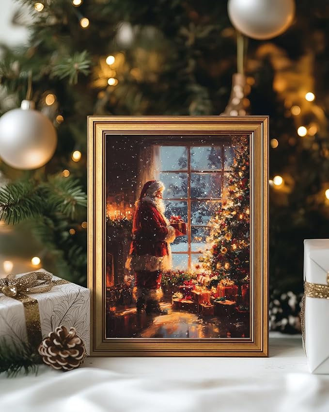 VIYYIEA Vintage Gold Framed Wall Art for Living Room, Christmas Canvas Prints Home Decor, Oil Painting Picture, Bedroom Wall Decor Gifts for Friends or Family -【Giving Gifts】-(16L x 12W)
