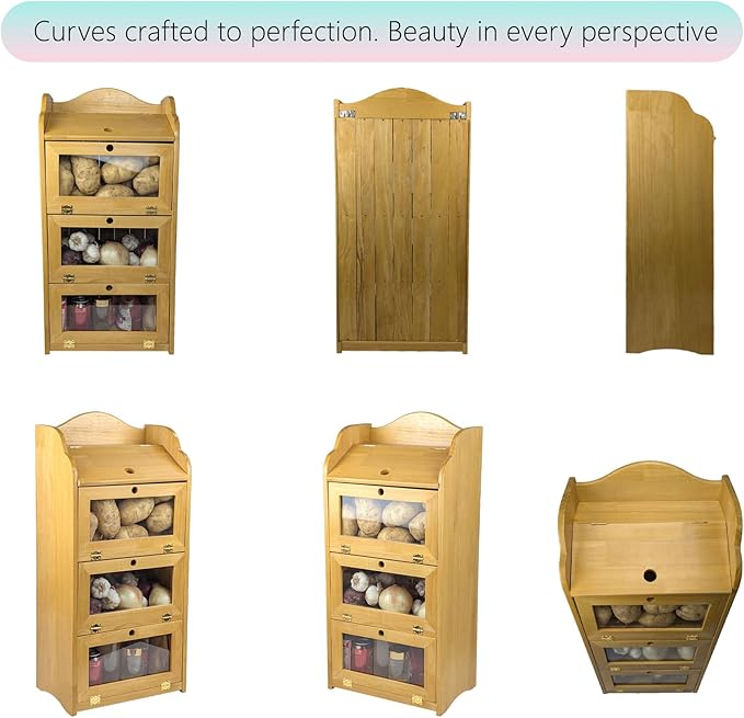 ARTAWEIN Onion and Potato Storage Bin Box Farmhouse Fruit and Vegetable Storage Small Food Kitchen Pantry Cabinet for Snack Large Bread Box for Homemade Bread Black Potato Bins