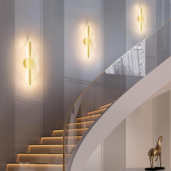 Gold Wall Lights 22.4In Acrylic Wall Sconce with Remote Control LED Dimmable Sconces Wall Lighting for Living Room Hallway Bathroom Bedroom Stairs
