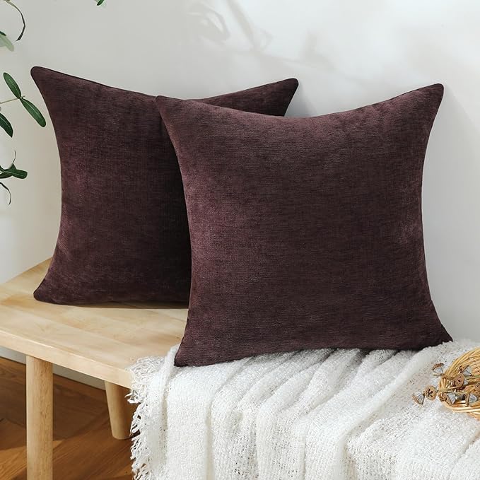 Jeneoo Plum Purple Decorative Throw Pillow Covers Soft Chenille Comfy Square Couch Cushion Cases for Living Room Sofa Decor (Set of 2, 20 x 20 Inches)