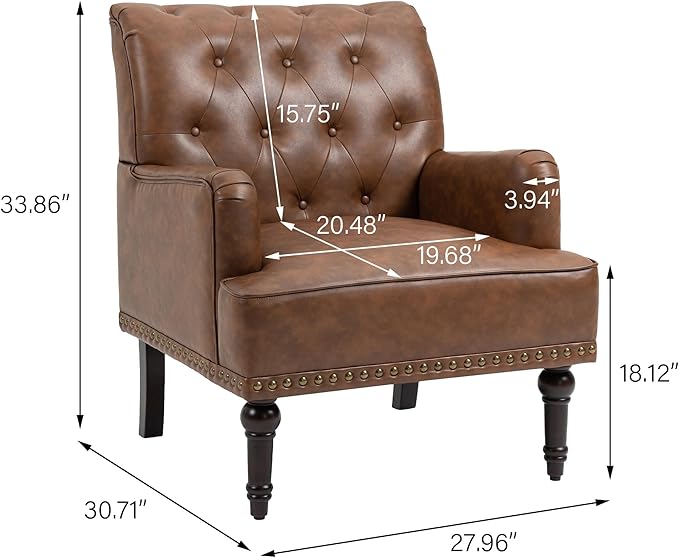 UIXE PU Leather Accent Chairs Set of 2, Modern Upholstered Armchair for Living Room, Comfy Arm Chair Single Sofa Reading Seat with Wooden Legs for Office Home Bedroom - Brown