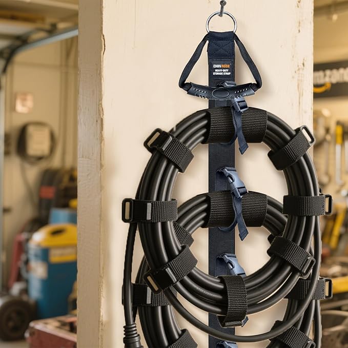 Extension Cord Organizer 2 Pack, Cord Storage Organizer with 5 Slots, Garage Garden Storage Straps, All in One Hanger Straps for Cable, Hose, Rope, Tool Management