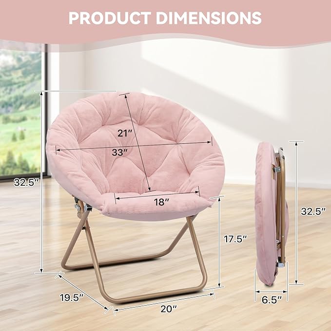 Magshion Saucer Chair for Adults, Comfy Living Room Lounge Chair for Bedroom Corner, Dorm, Apartment, Faux Fur Fluffy Circle Accent Seat with Thick Padded & Folding Metal Frame (Pink, Set of 2)