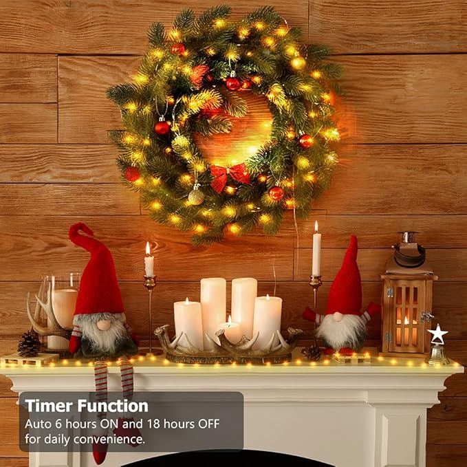 33ft Battery Operated String Lights, 100 LED Fairy String Lights Battery Powered w/Remote & Timer for Indoor Outdoor Christmas Trees Wreath Decoration Bedroom Patio - Warm White