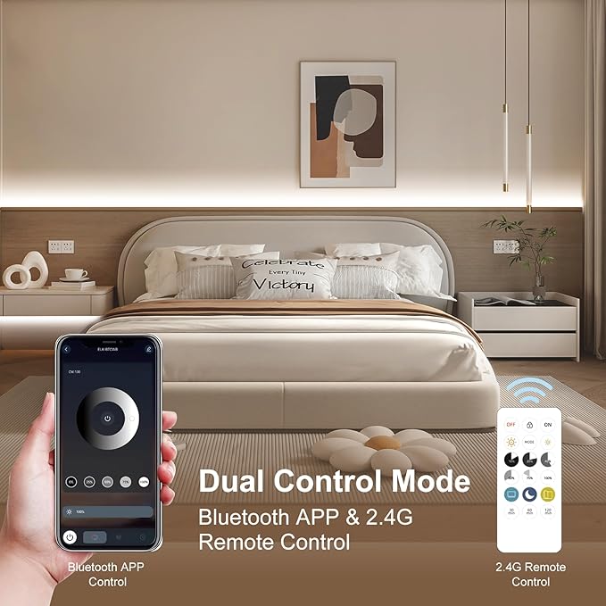 COB LED Strip Light 6000K, 24ft Dimmable White LED Strip Light, CRI92+, DC24V Tape Light with RF Remote, Timer Function, Bluetooth App Control for Home Bedroom Kitchen DIY Lighting.