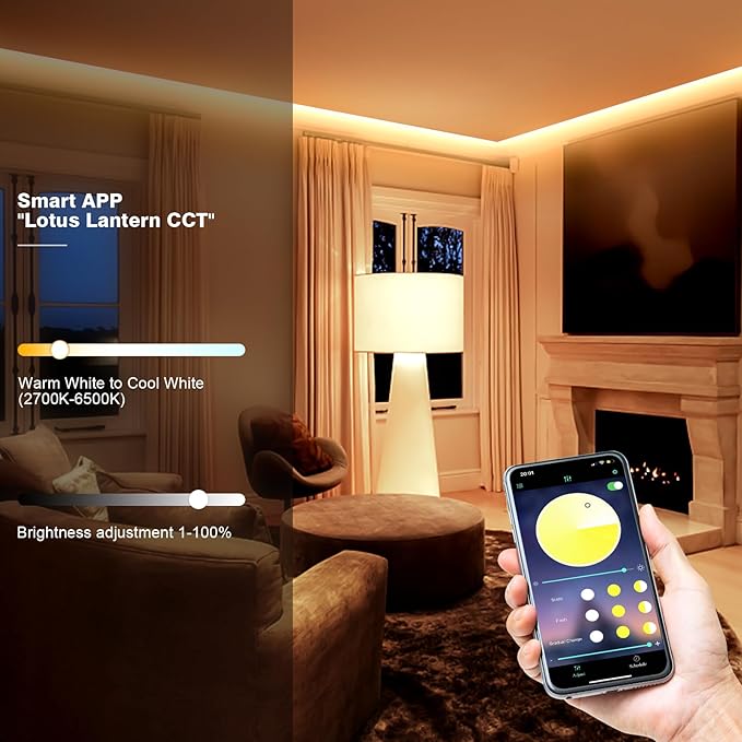 COB LED Strip Light Warm White to Cool 2700K-6500K, 16.4ft Bright White COB Light Strip with Remote & App, 24V UL Listed 3200LEDs COB Led Lights for Under Cabinet, Kitchen, Indoor Lighting