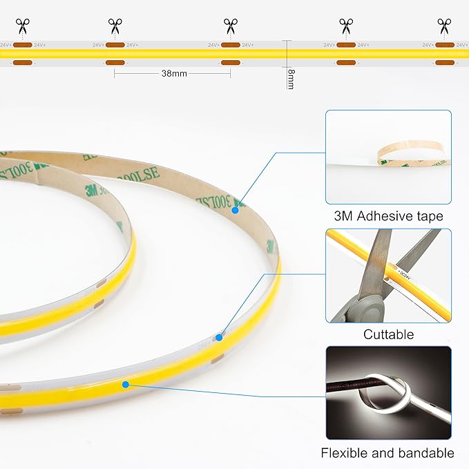 COB LED Strip Light with Remote, Dimmable 32.8FT/10M Flexible High Density LED Light,4000K Natural White 3200LEDs Super Bright LED Light Strip CRI 90+ for Bedroom,Kitchen,DIY Home Decoration