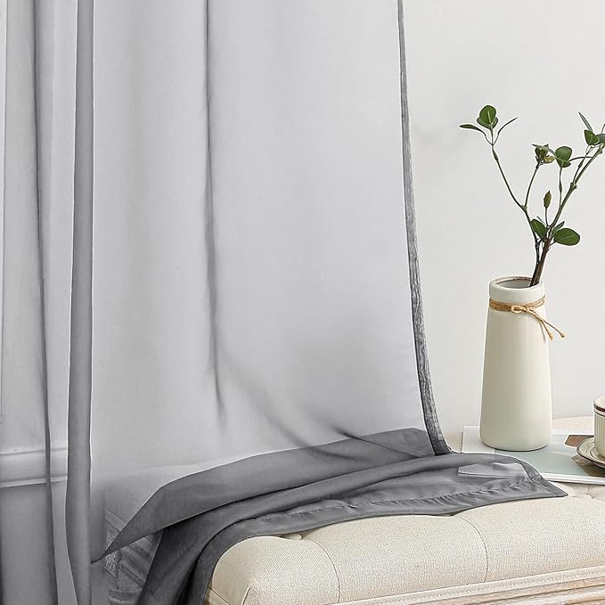 MIULEE 2 Panels Solid Color Sheer Window Curtains Elegant Window Voile Panels/Drapes/Treatment for Bedroom Living Room (54X45 Inches Charcoal Grey)