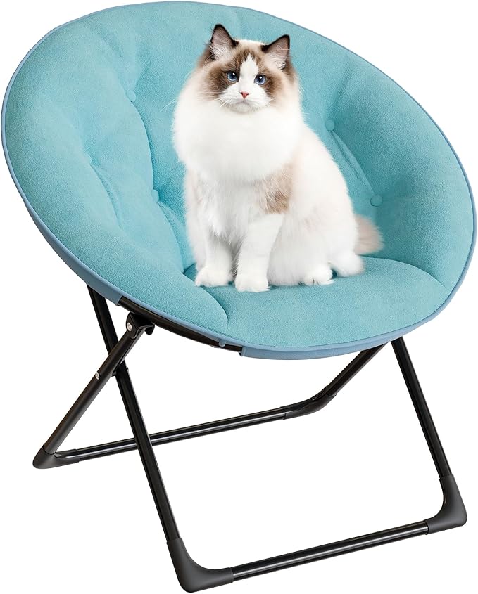 Folding Faux Fur Saucer Chair,Portable Folding Soft Moon Chair,Comfortable Lounge Chair with Metal Frame for Bedroom, Dorm Rooms, Apartments, Lounging, Garden and Courtyard, Green