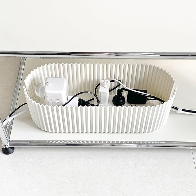 2 Pack White Cable Management Box, Plastic Cord Organizer Box Under Desk, Power Strips Hider for Home Office, Phone Charger, Electronics Wires, Surge Protector Cover Bin (Large)