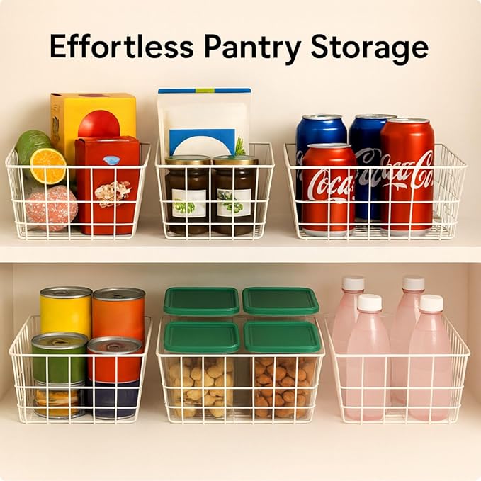 iSPECLE Wire Baskets - 4 Pack Wire Baket for Storage, Pantry Baskets Organizer Bins, Cabinet Storage Organization for Easily Get Items, White