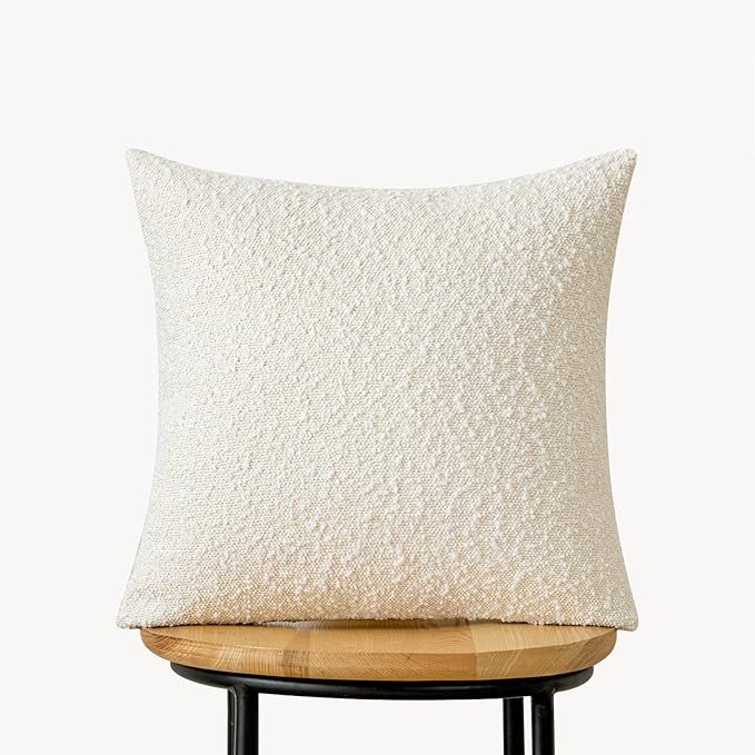 Woaboy Pack of 1 Decorative Boucle Throw Pillow Covers Textured Square Euro Pillowcaes Accent Solid Cozy Soft Cushion Covers Home Decor for Sofa Couch Living Room Bed,24x24 Inch White