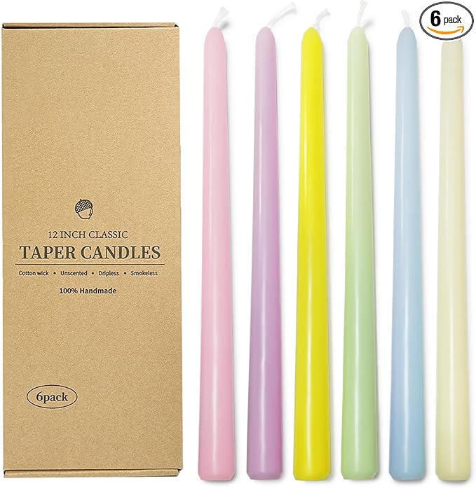 Long Taper Candles 6 Pcs Unscented Taper Candlesticks for Dinner Home Decor Kitchen Wedding Birthday Party Decorations