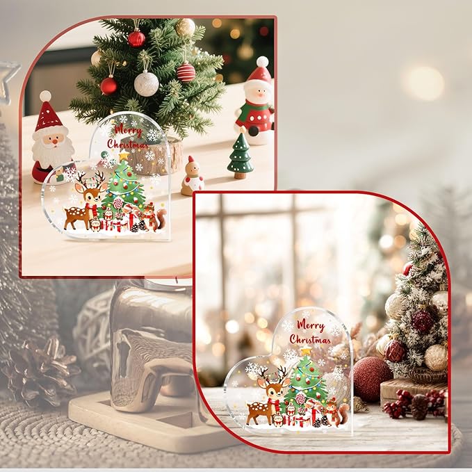 Christmas Home Decorations 3.9 Inch Christmas Plaque Acrylic Xmas Elk Decor Plaques for Family Friends Table Decor