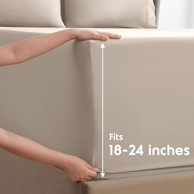 Nestl Extra Deep Cal King Sheet Set - 6 Piece Breathable & Cooling Sheets - Hotel Luxury Bedding Set w/18-24 Inch Deep Pockets - Easy & Secure Fit - Super Soft, Wrinkle Free & Comfy - Beige Cream