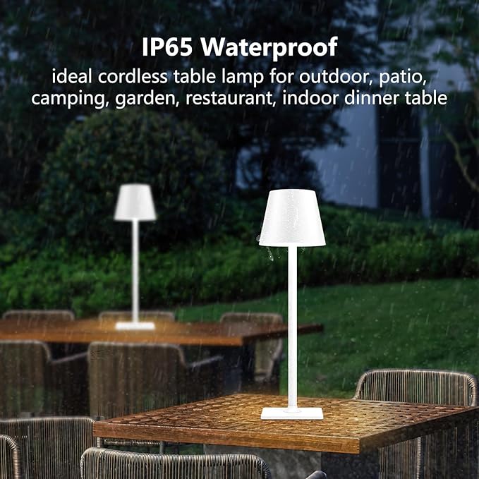 Cordless Table Lamp Rechargeable Lamps: 6000mAh Battery Operated Table Lamp Outdoor Waterproof, Touch Control, Portable Wireless Desk Lamp for Dinner/Bedroom/Restaurant (White2 Pack