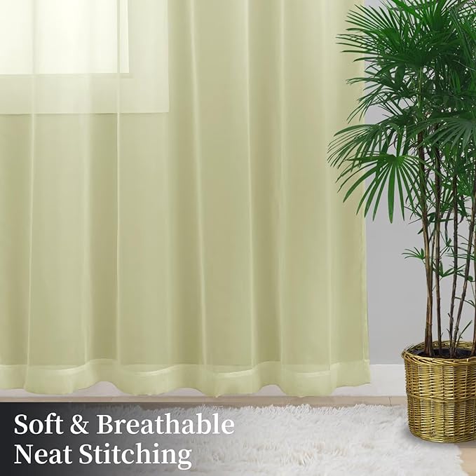 Sheer Curtains 72 Inches Long 2 Panels, Rod Pocket Short Curtain for Kitchen, Bedroom, Cafe Window(Sage Green 38" W x 72" L)