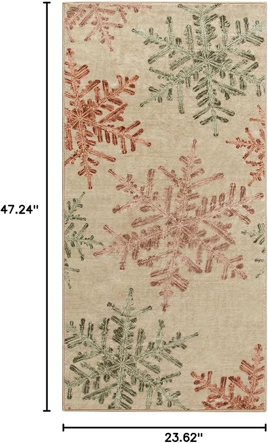 Lahome Snowflake Washable Rugs for Entryway- 2x4 Small Rug Ultra-Thin Soft Door Mat Indoor Entrance, Rubber Backing Throw Carpet Entryway Rug for Kitchen Bathroom Bedroom(2x4ft,Multi)