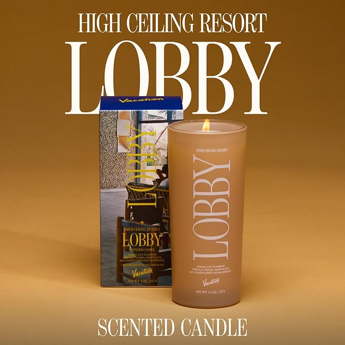 Vacation High Ceiling Resort Lobby Candle, Luxury Candle, Floral Home Decor, Giftable High End Scent for Living Room or Bedroom with Notes of Coconut, Vanilla & Linen