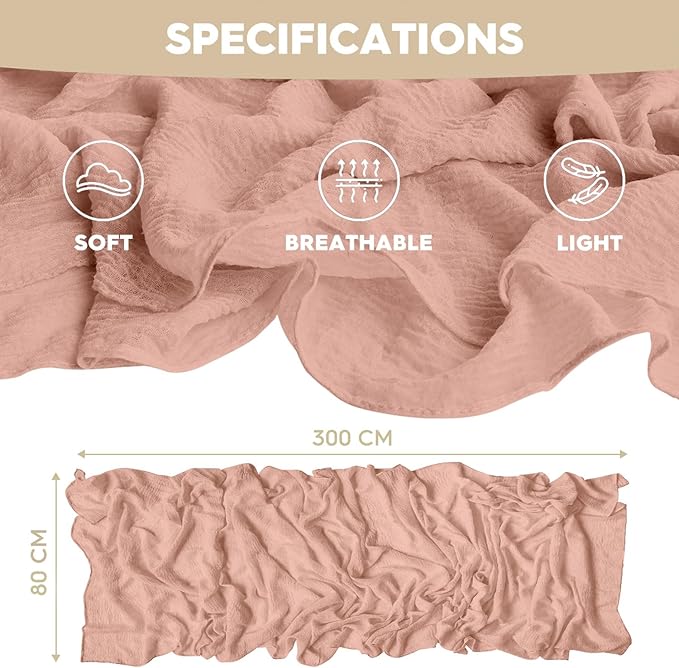 Artoid Mode Boho Cheesecloth Gauze Peach Powder Wedding Table Runner, 120 Inch Seasonal Christmas Winter Fabric Kitchen Dining Holiday Table Decor for Home Party Indoor